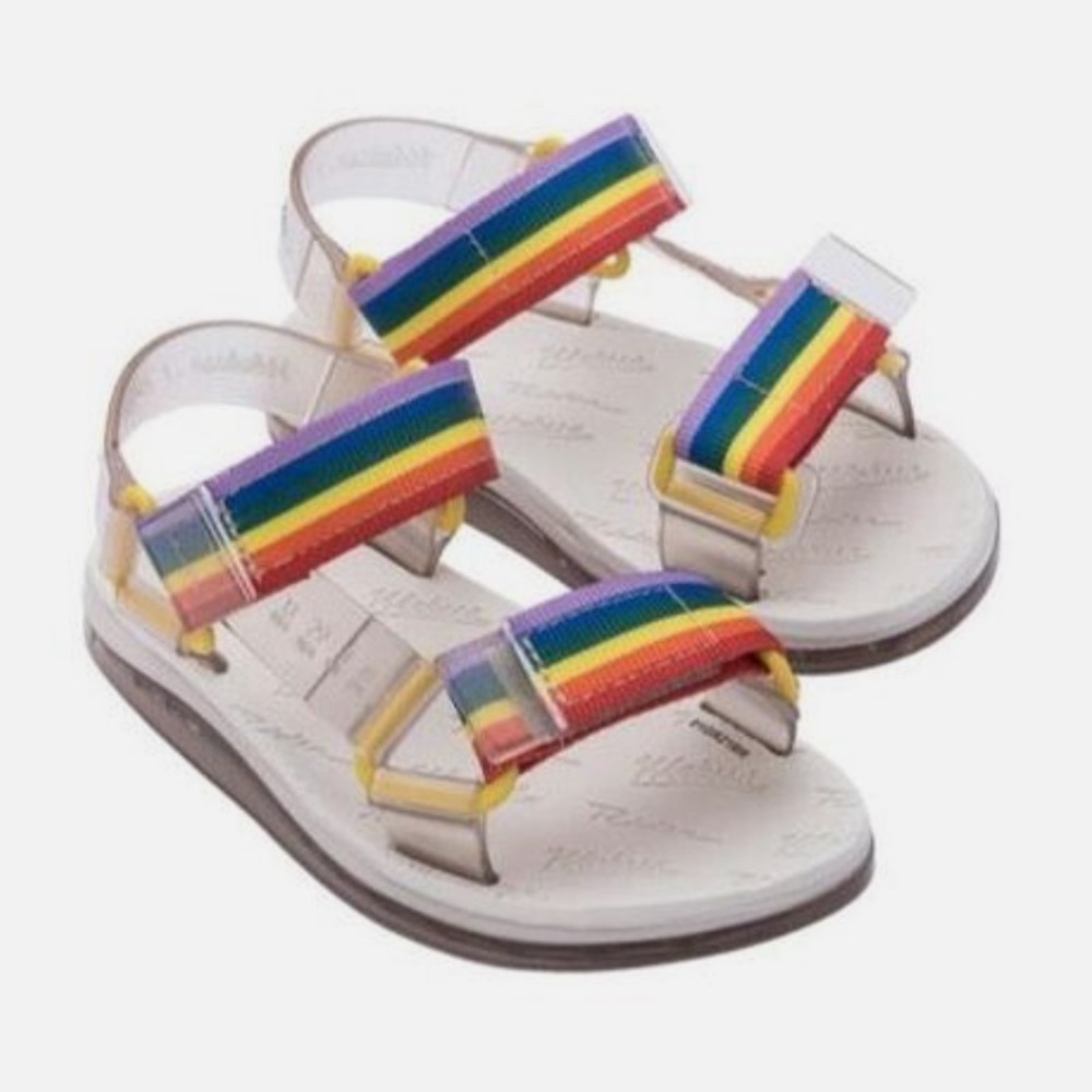 Melissa Mini Papete + Rider I Rainbow Beige Sandals Size 11C - EUC